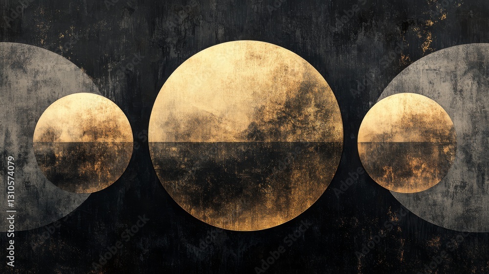 Poster three golden circles with a dark background for abstract design