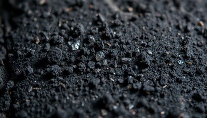 Dark Textured Surface with Black Particles and Shiny Crystals