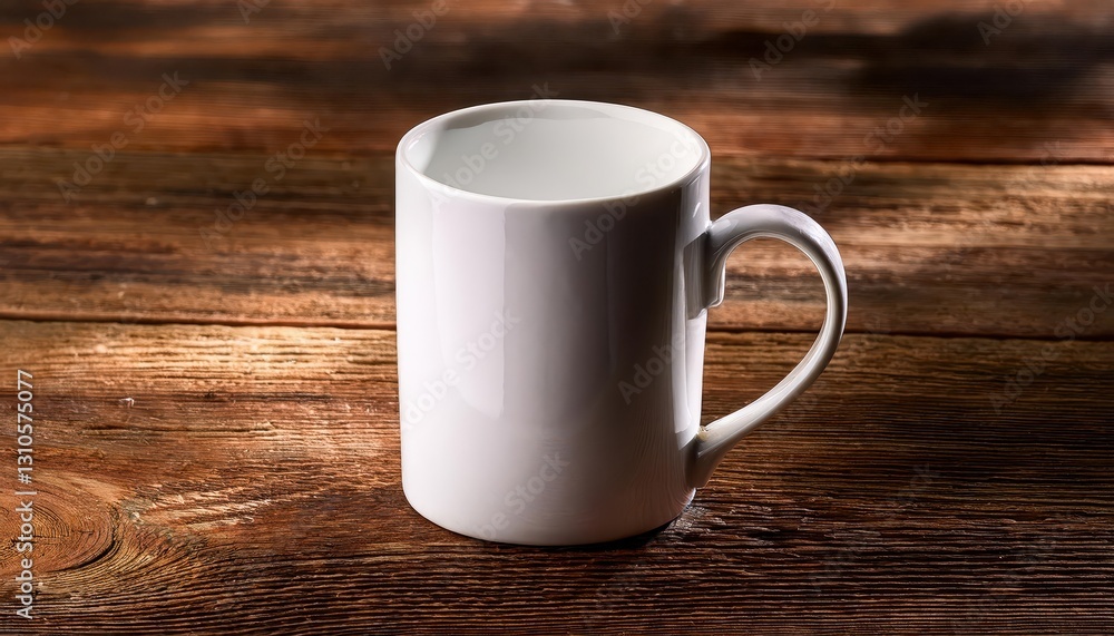 Aufkleber timeless elegance a minimalist scene of a white mug resting on a distressed wooden table against a n