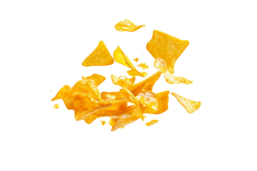 Pile of yellow chips on a white background, isolated