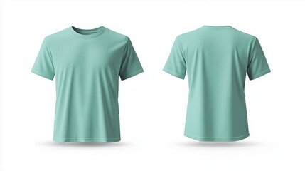 Naklejka premium A front and back view of a plain, Seafoam green, short-sleeve t-shirt, with a crew neck