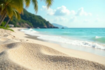 Fine sand, hazy ocean backdrop Sunny summer beach scene , hazy, heat