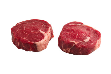 Fototapeta premium Two pieces of meat are shown, one of which is cut in half, isolated