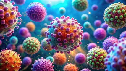 Immortalized cancer cells with abnormal growth and proliferation in a microscopic view , immune system, microscopic world