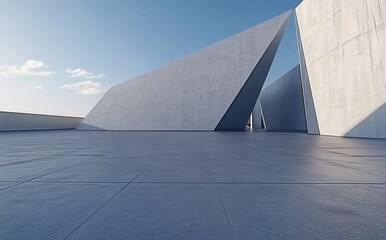 Modern Architectural Structure Under Clear Blue Sky with Geometric Shapes