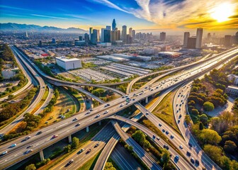 Los Angeles Downtown Freeway Interchange Aerial View - Traffic & Transportation