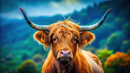 Colorful Scottish Highland cow with vibrant