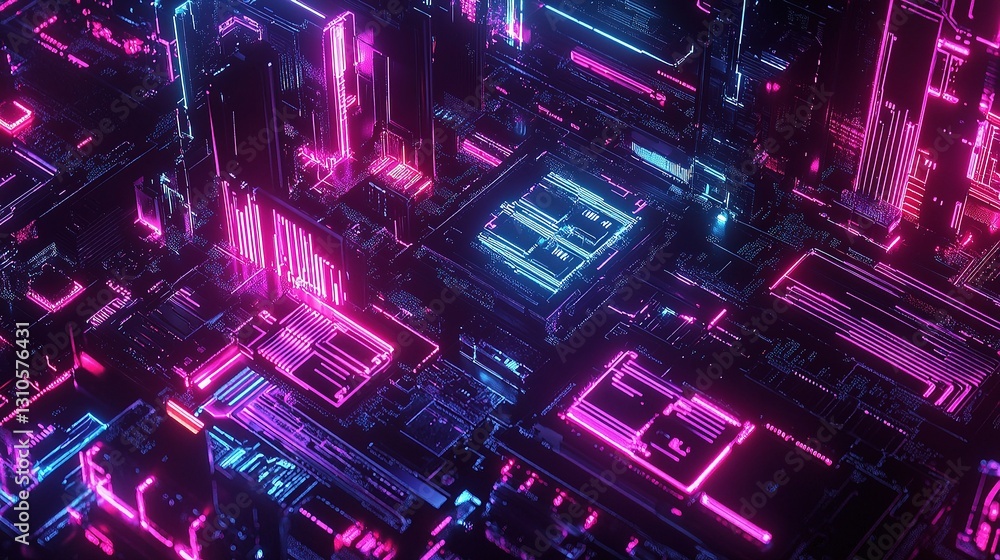 Poster futuristic neon data network technology abstract background design