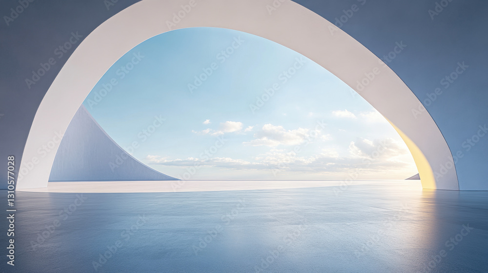 Poster a white building with curved walls on the sea, a 3d rendering of an architectural design style