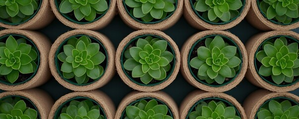 Obraz premium A vibrant display of green succulents in terracotta pots, showcasing nature's beauty.