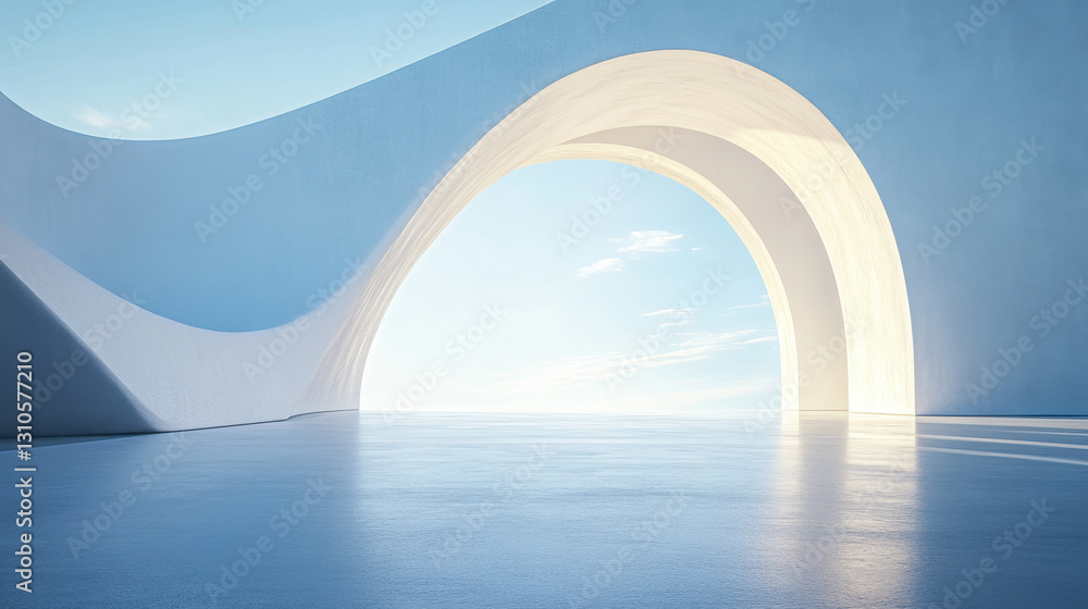 Aufkleber a white building with curved walls on the sea, a 3d rendering of an architectural design style