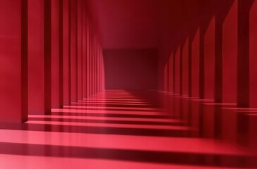 Striking Red Tunnel Reflecting Light and Shadows with a Sense of Mystery
