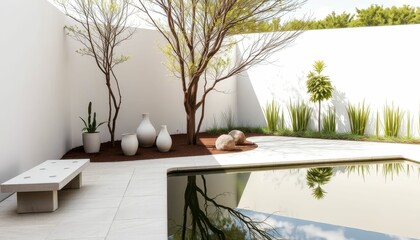 Modern Minimalist Outdoor Space with Pool and Natural Elements
