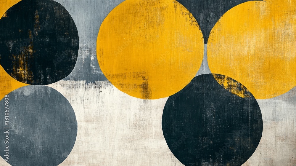 Poster abstract art composition featuring overlapping circles in various colors and shades