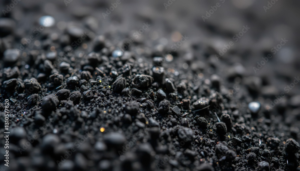 Aufkleber close-up view of dark soil with textures and details in macro focus