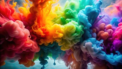 Fototapeta premium Clouds of bright colorful ink mixing in water, water art, ink mixture, water art