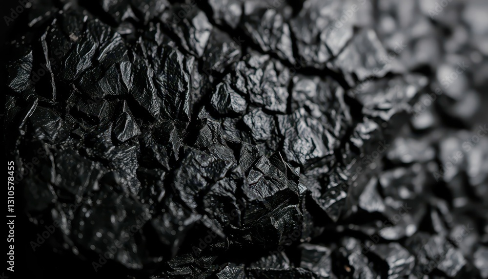 Poster close-up of textured black charcoal surface with sharp edges