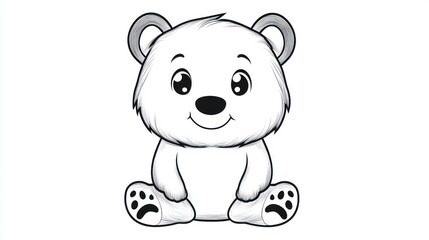Naklejka premium An Adorable Sitting Cartoon Bear Drawn In Black And White