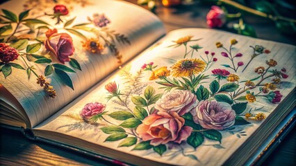 Low Light Floral Journal Background: Hand-Drawn Botanical Texture