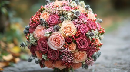 Elegant bouquet of colorful fresh flowers beautifully arranged on a table isolated on a white background for weddings