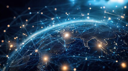 Obraz premium Global Connectivity and Digital Network Concept in Dark Background