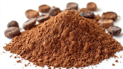 Pure cocoa powder isolated on white background highlighting its rich color and texture for culinary uses