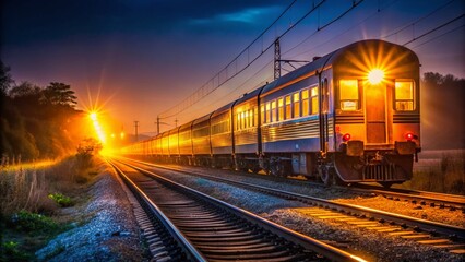 Obraz premium Low Light Indian Rail Bus, Mathura Vrindavan Night Journey, Uttar Pradesh