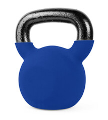 One blue kettlebell isolated on white. Workout equipment