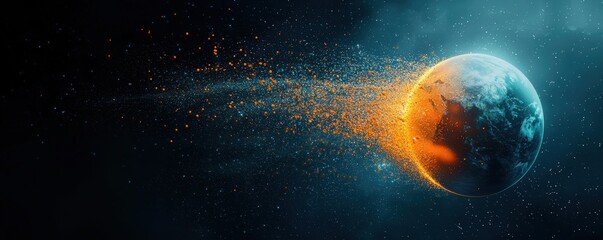 Obraz premium Futuristic depiction of Earth facing an impending impact from a celestial body.