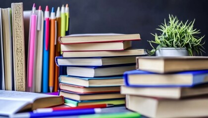 Colorful Books and School Supplies on a Desk