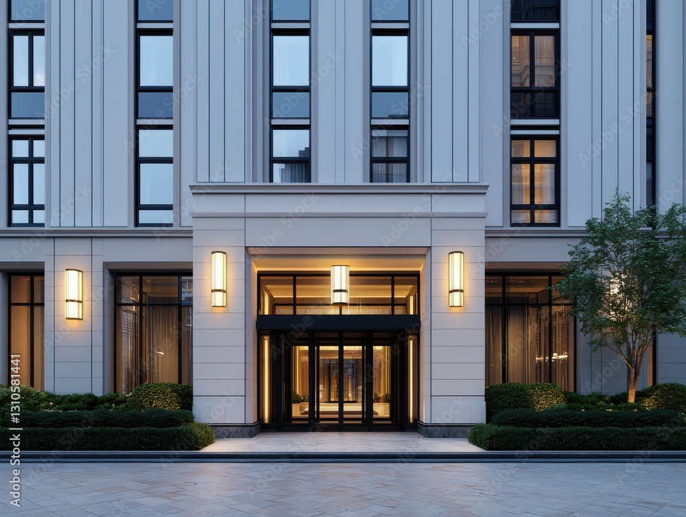 Poster modern building facade showcasing elegant design and contemporary architecture features.