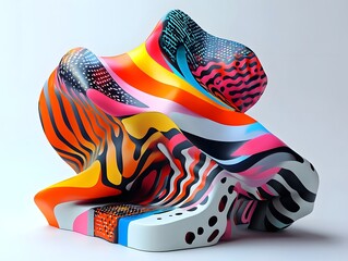 Vibrant and Futuristic Sneaker Design with Striking Geometric Patterns and Vibrant Color Scheme