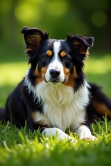 Border collie lying down in the shade, eyes closed , calm, scene
