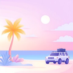 light pink car on the beach