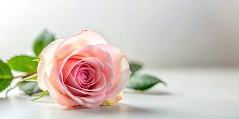 A delicate pink rose bloom isolated against a soft white background, flower arrangement, , flower arrangement