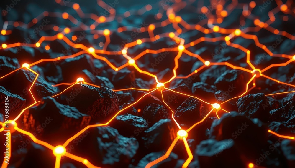 Poster abstract red network over dark rocky surface textures and patterns
