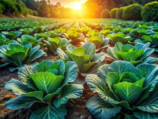 Obraz premium Lush Collard Greens: Abundant Cabbage Plot in Northern Thailand