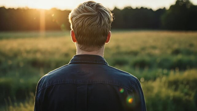 Man gazing at the horizon during sunset contemplating about life, and the future