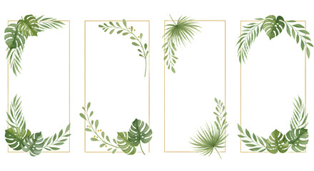 Botanical frame collection with watercolor foliage accents on gold borders