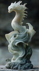 Ethereal Mythical Dragon Figurine Crafted with Elegant Flowing Curves and Delicate Porcelain