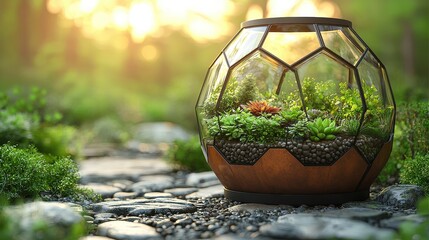 Glass Terrarium, Garden Path, Sunset