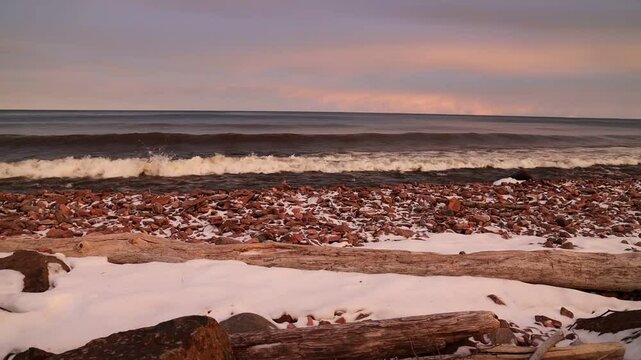 Golden hour sunset at lake superior, grand marias minnesota