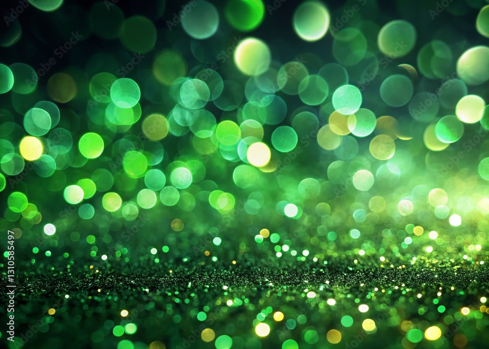 Aufkleber lush green bokeh lights abstract background - dark sparkle texture
