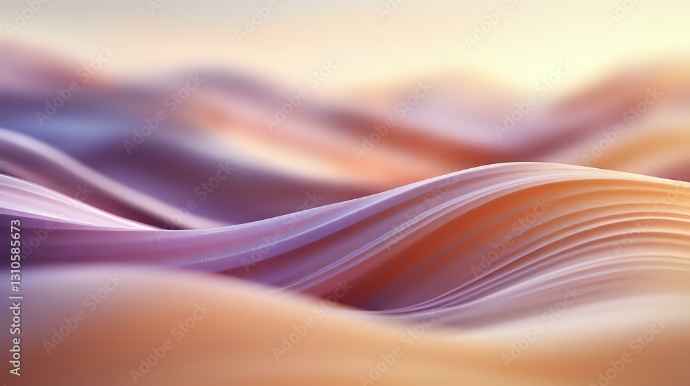 Poster smooth flowing waves in purple and orange gradient create abstract landscape with soft curves and ge