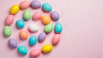 Fototapeta premium Colorful Easter eggs arranged in a spiral pattern, festive celebration