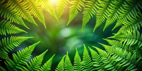 Lush Green Fern Leaf Frame with Copy Space: Aerial View Nature Background