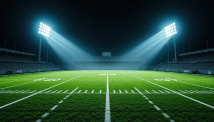 Illuminated Football Field Ready for Night Game with Bright Lights