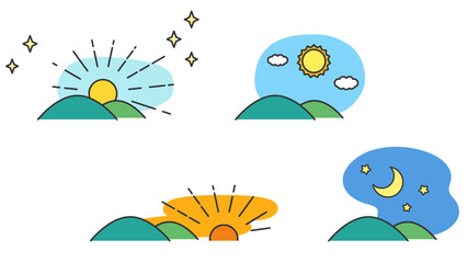 朝・昼・夕方・夜の風景