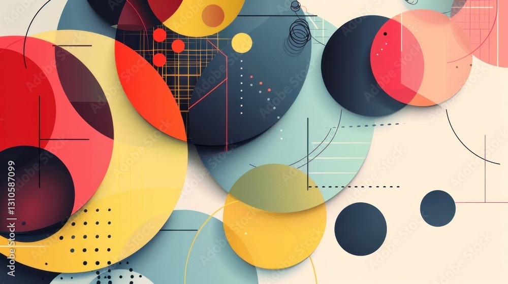 Poster colorful abstract circles with geometric patterns and shapes