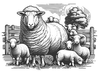 Sheep in Pasture vector illustration